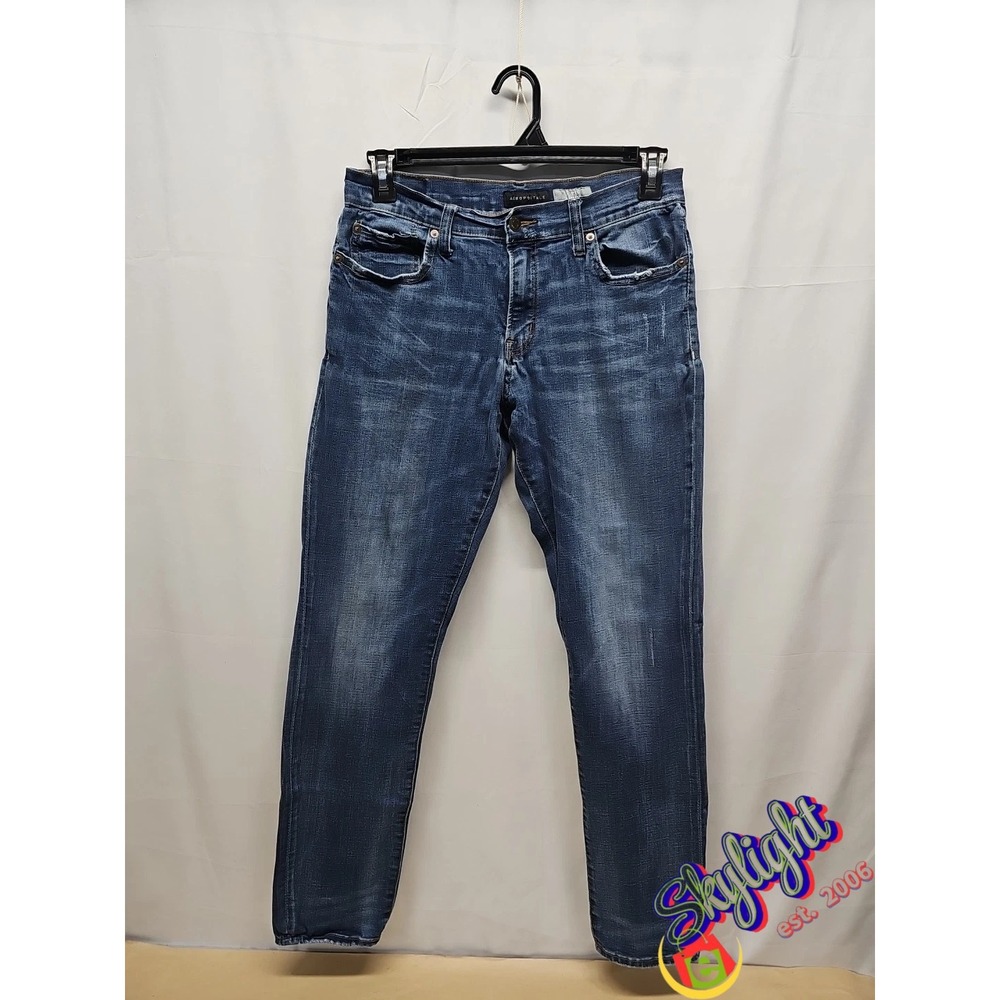 Aeropostale Men Blue Super Skinny Denim Jeans Distressed Pocket Light Wash 32x32